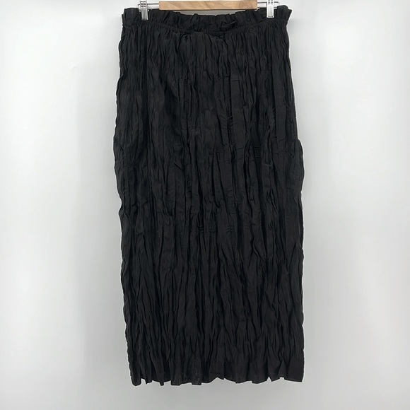 J. Crew Black Crinkled Gathered-Waist Skirt Summer Beach Size Large - Picture 2 of 7
